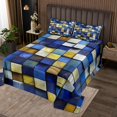 thumbnail image 2 of Erosebridal Navy Blue Grid Checkered Coverlet Set Queen, Gold Geometric Plaid Buffalo Bedding Set 3 Pieces, 2 of 5