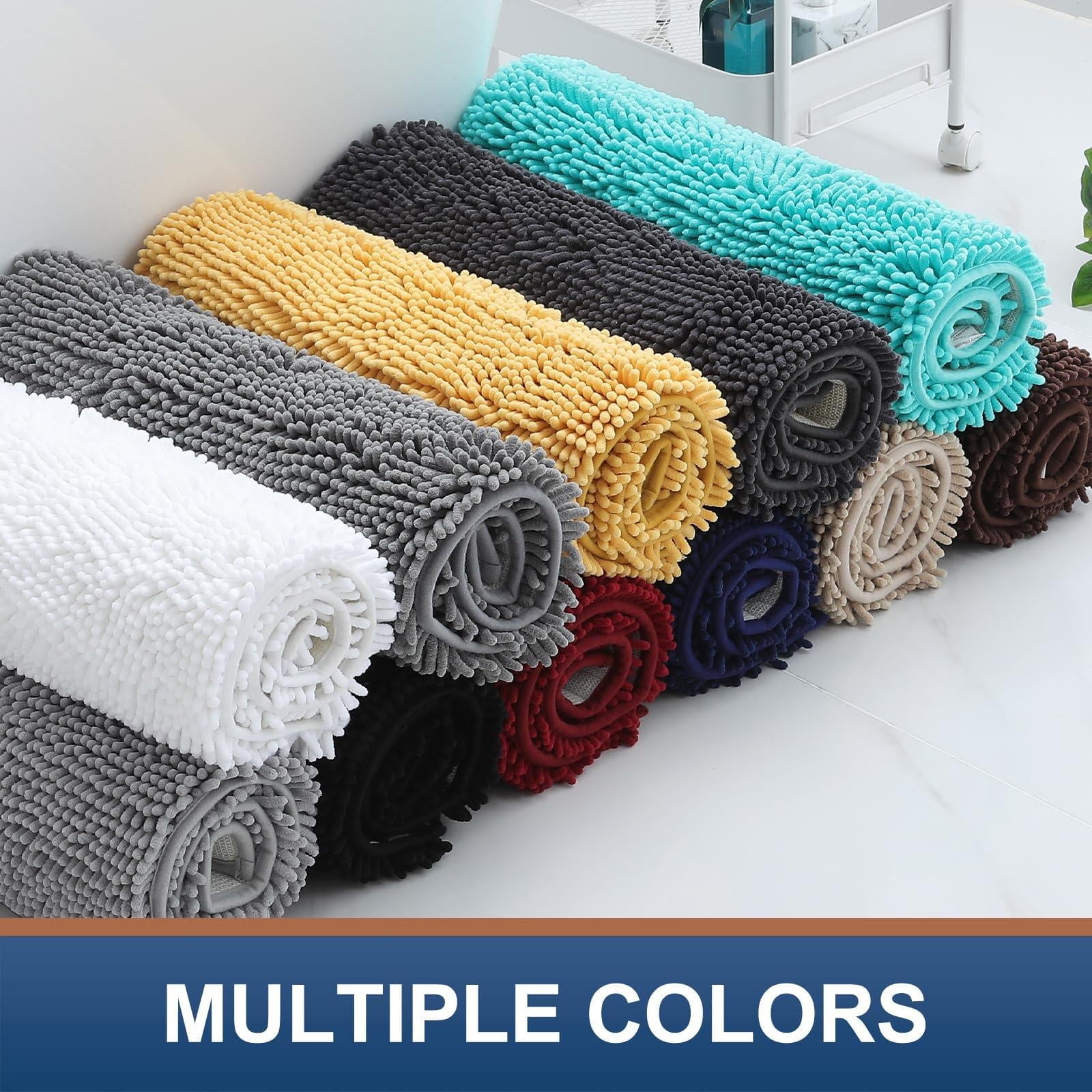 Smiry Luxury Chenille Bathroom Rugs, Extra Soft and Absorbent Bath Mat, Black, 17"x47"