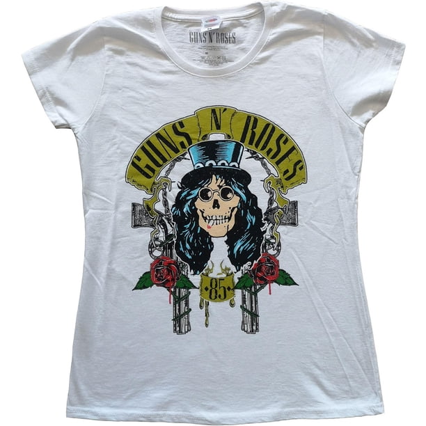 Guns N Roses - Camiseta Slash '85 de Algodón para Mujer (Blanco)