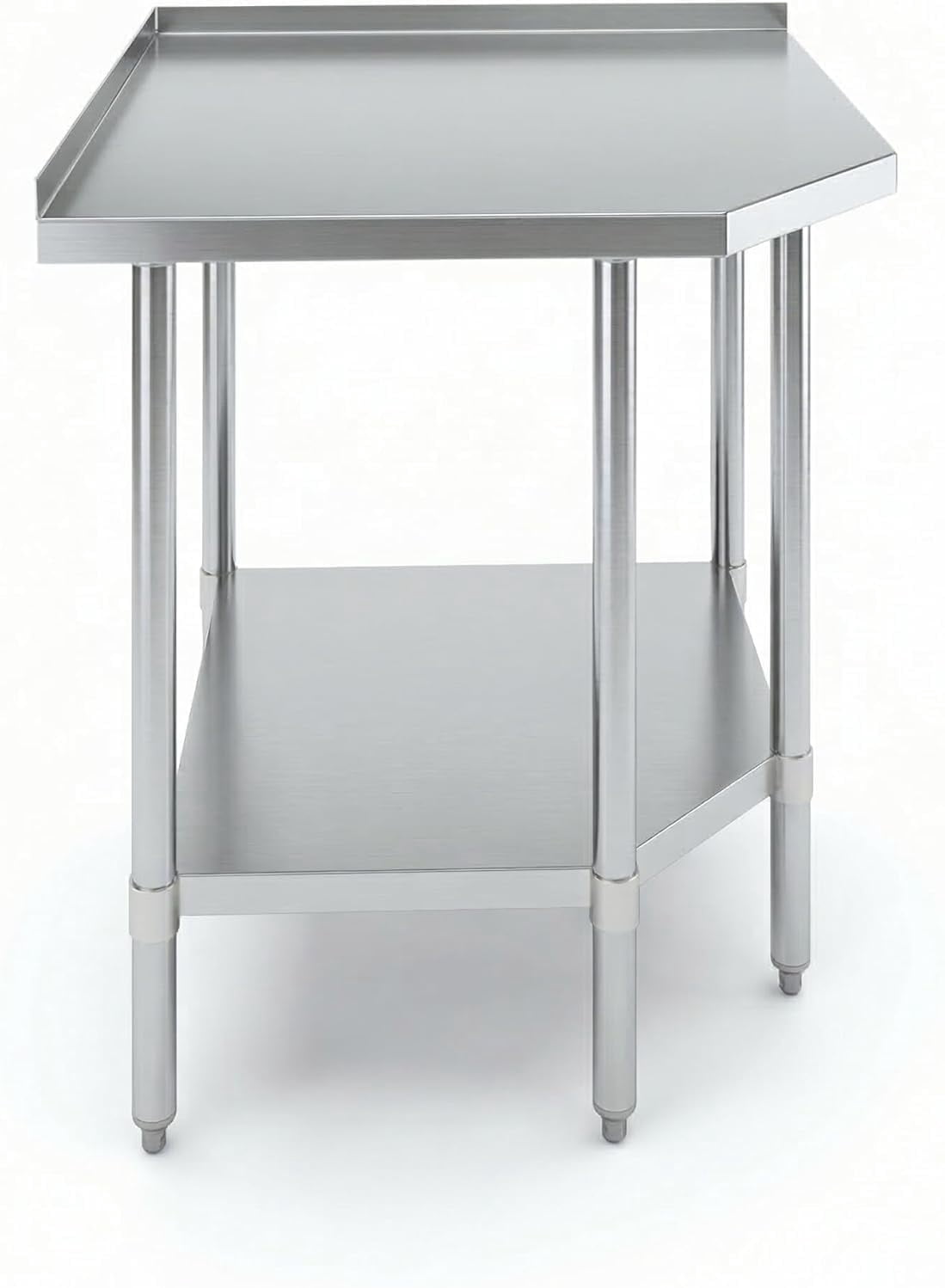 Stainless Steel Corner Work Table with 1.5" Backsplash, Galvanized Undershelf, 5 Leg Support, Commercial Prep Table for Restaurant Kitchen Utility