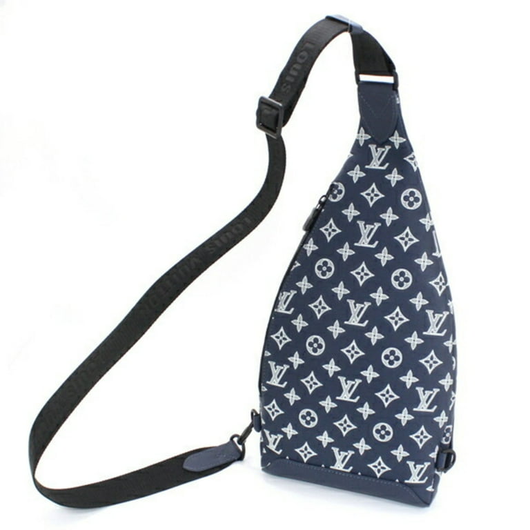 Pre Owned Louis Vuitton Body Bag Duo Sling Navy Leather Shoulder Men s Monogram Shadow M24751 Like New
