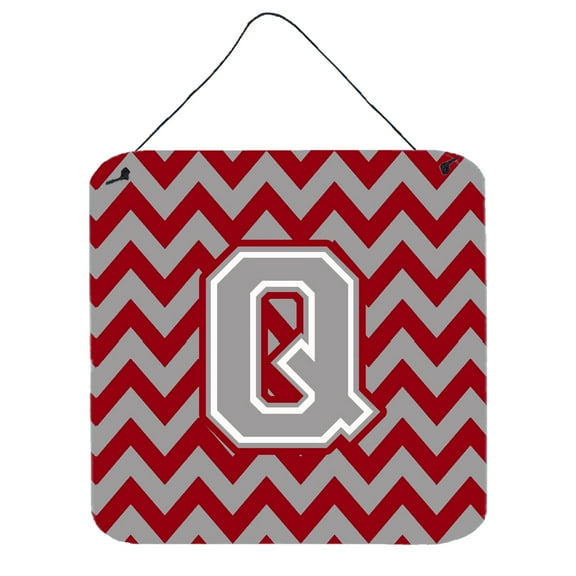 Letter Q Chevron Crimson and Grey   Wall or Door Hanging Prints