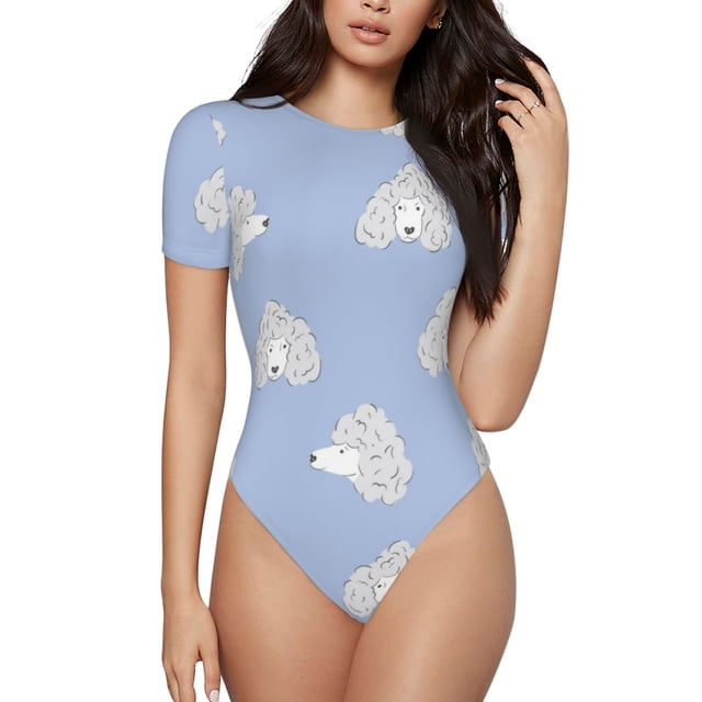 Saiise Motif Chien Caniche Mignon Grenouillère à Manches Courtes Col Rond Pyjama Extensible avec Fermeture à Pression-Moyen