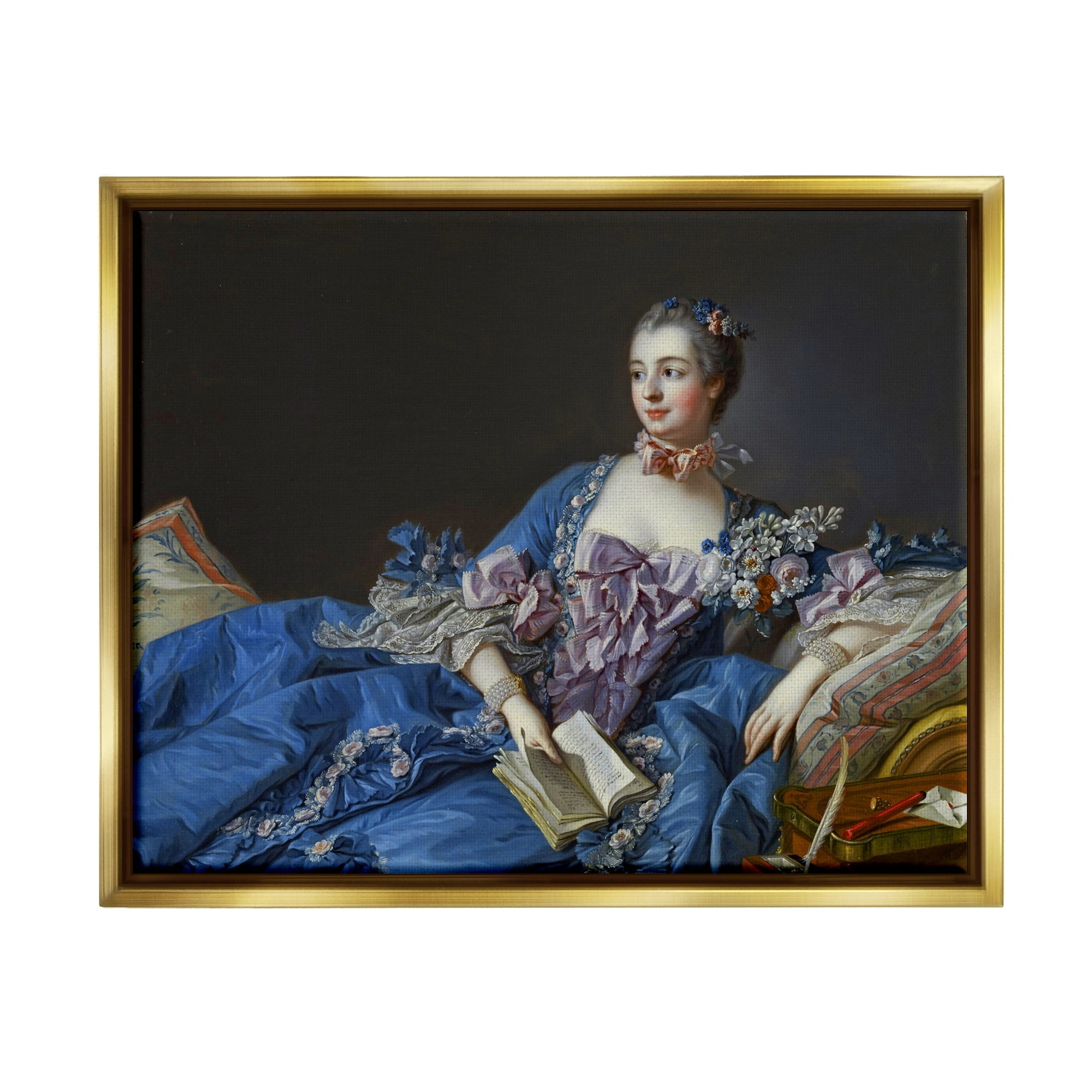 Stupell Industries Madame de Pompadour Fine Art Painting Francois Boucher Painting Metallic Gold Floating Framed Canvas Print Wall Art, Design by one1000paintings