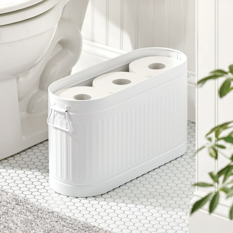 mDesign Large Steel Toilet Paper 6-Roll Bathroom Organizer Bin Box, White 