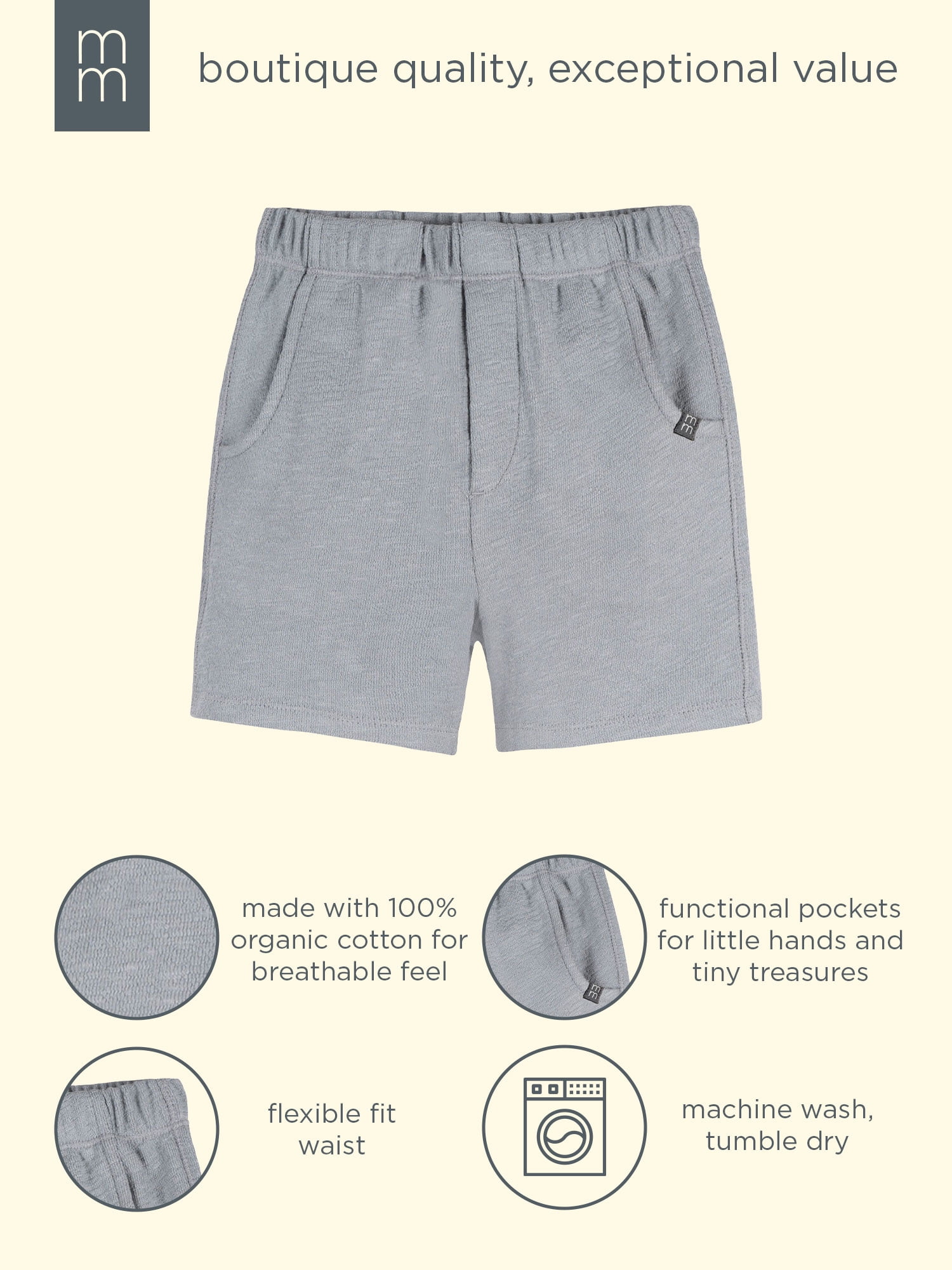 Modern Moments by Gerber Baby and Toddler Boy Organic Shorts with Pockets, Sizes 0/3 Months - 5T