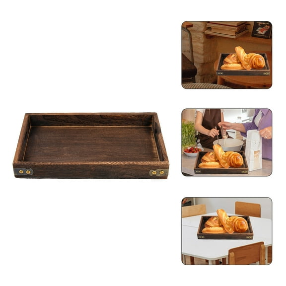 STOBOK Wood Serving Tray with Handles, Wooden Rectangular Platter, Rustic Snack Container for Breakfast, Coffee Tables, Home and Restaurant Use