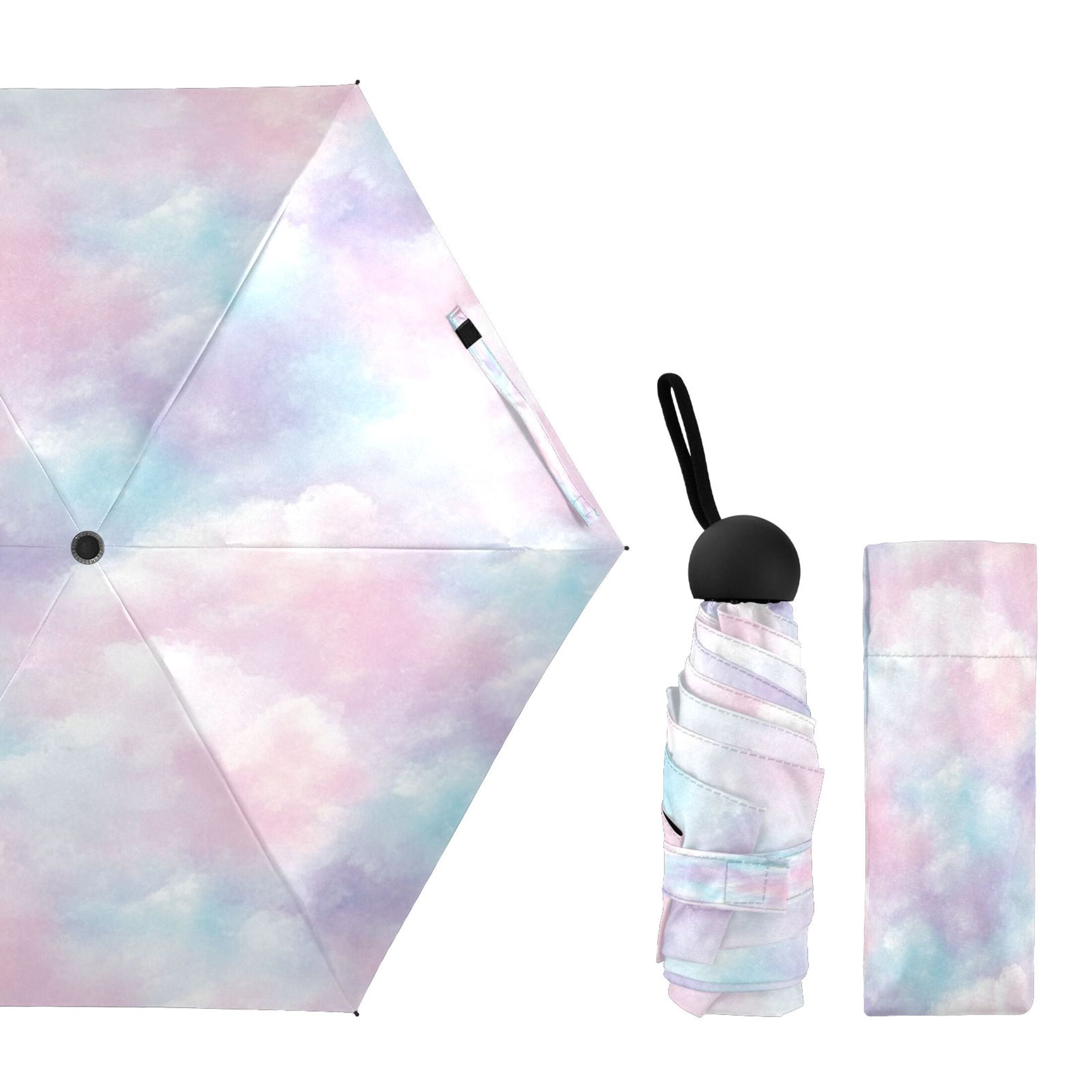 Pastel Clouds Umbrellas for Sun Auto Open Close UV50+ Waterproof 5-Fold Compact Fiberglass Frame