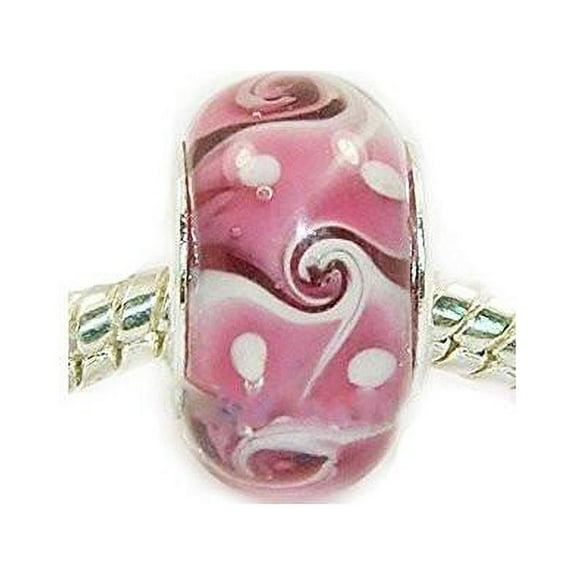 Troll Style Pink Swirls in Murano Glass Charm Bead