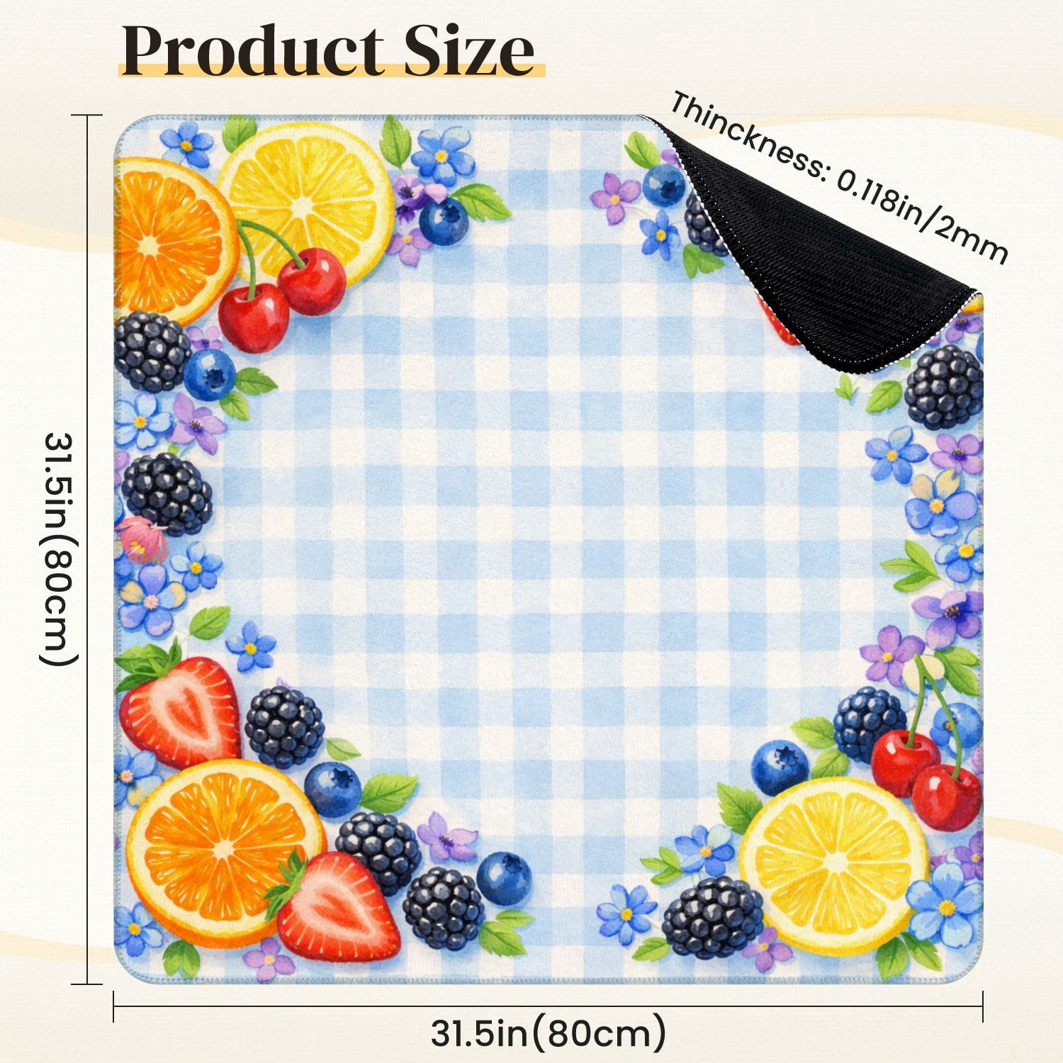Mahjong Mat 31.5" x 31.5" Vibrant Fruit Border Oranges Strawberries Anti-Slip and Noise Reduction Symmetry Design Mahjong Tiles Table Cover for Dominoes Poker Card Board and Tile Games