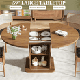 thumbnail image 5 of Round Dining Table for 4-8, 43.3''-59'' Extendable Kitchen Table Dinner Table with 2-Layer Storage Shelf and Wood Slide Door for Home Living Room, Walnut, 5 of 8
