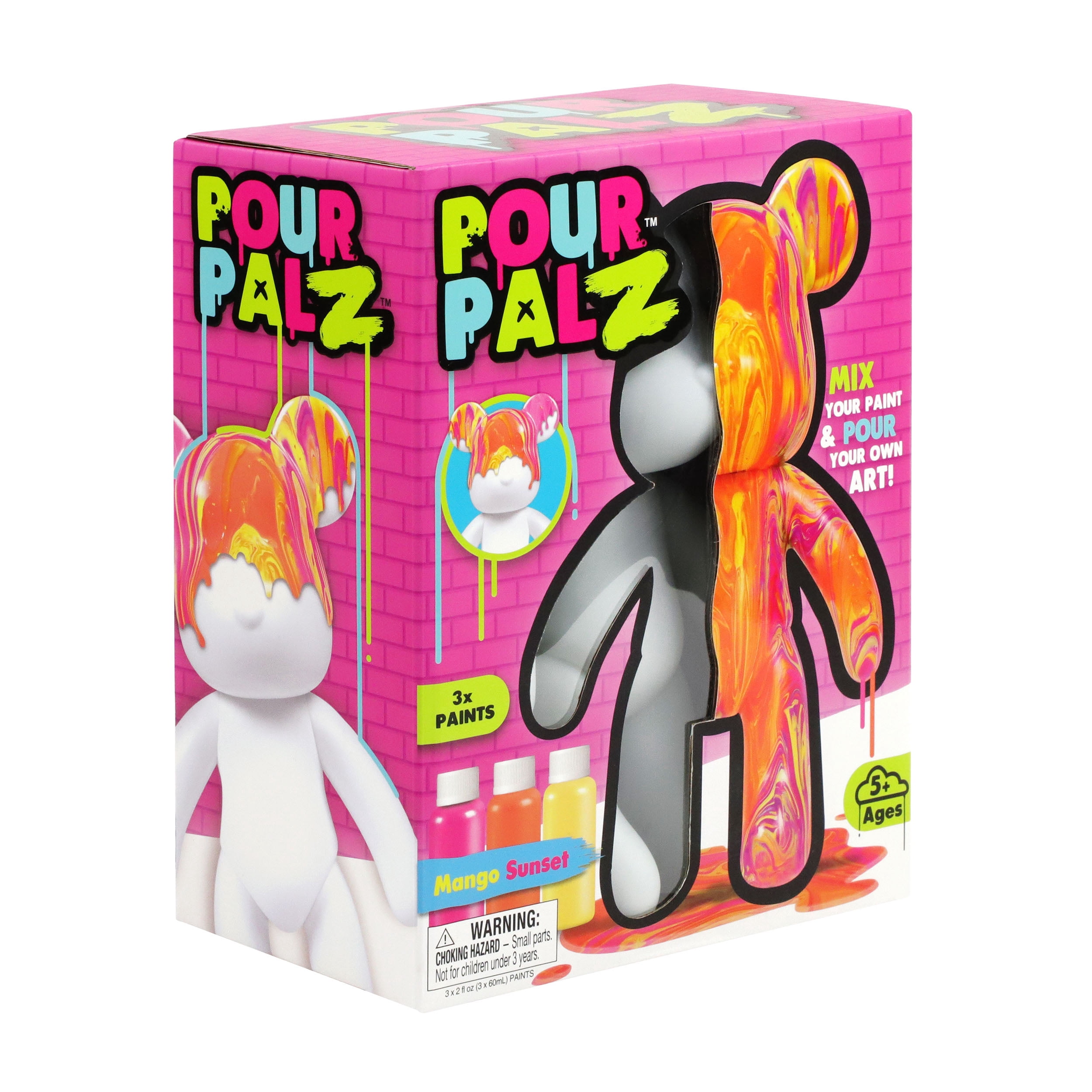 Pour Palz 9” Bear, Mango Sunset, DIY Paint & Pour Craft Kit for Kids Ages 5+