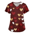 thumbnail image 2 of Valentine's Day Women's Nurse Uniforms Summer Love Heart Printed V Neck Breathable Workwear Shirt Short Sleeve Professionals Soft Stretch T-Shirts with Pockets wine Small, 2 of 4