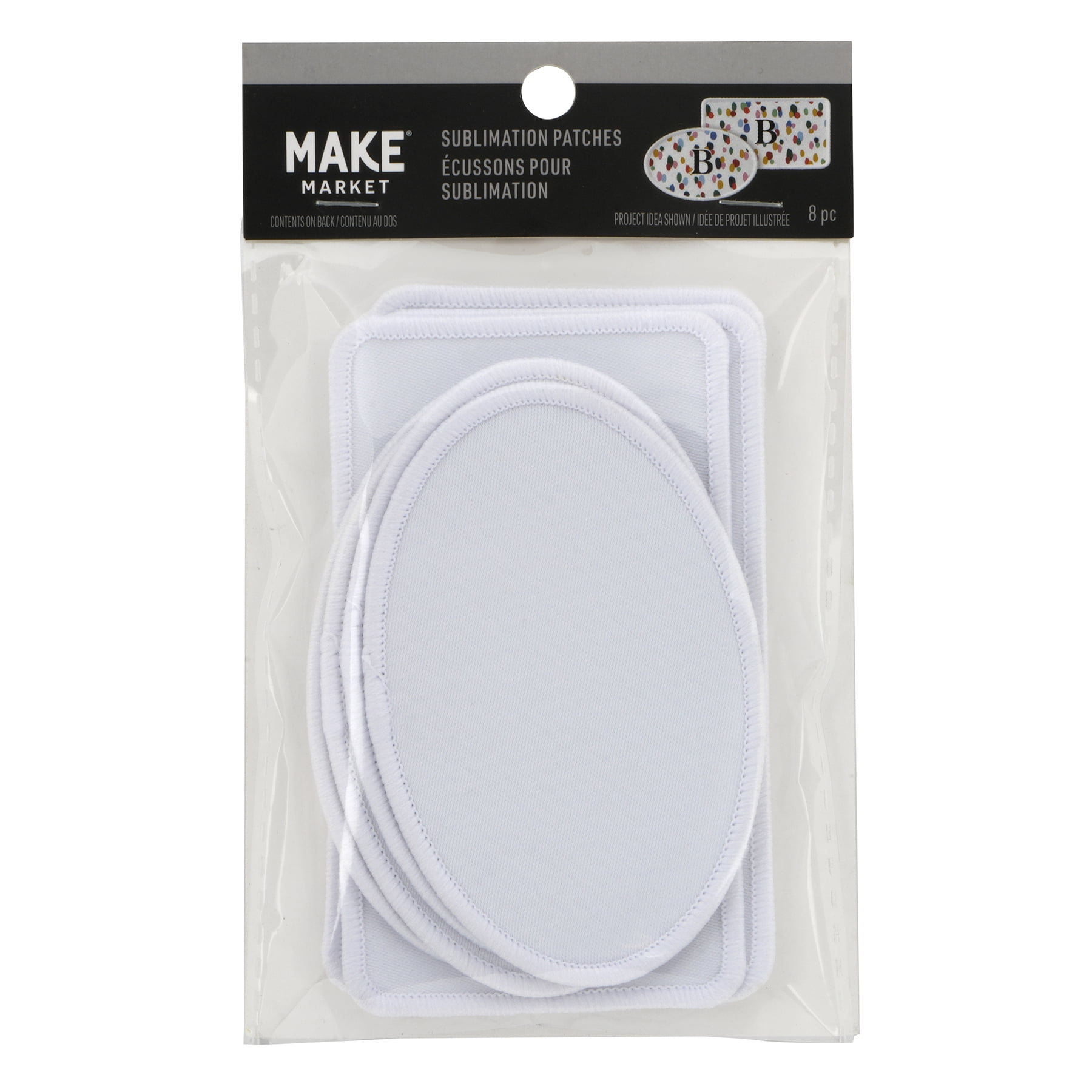 Rectangle & Oval Sublimation Patches by Make Market – White Polyester Iron-On Blanks for Heat Transfer Designs - 12 Pack