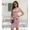 thumbnail image 4 of Valcatch Women Short Ruffled Sleeve Wrap Pencil Dresses V-Neck Wedding Guest Cocktail Party Formal Work Dress, 4 of 8