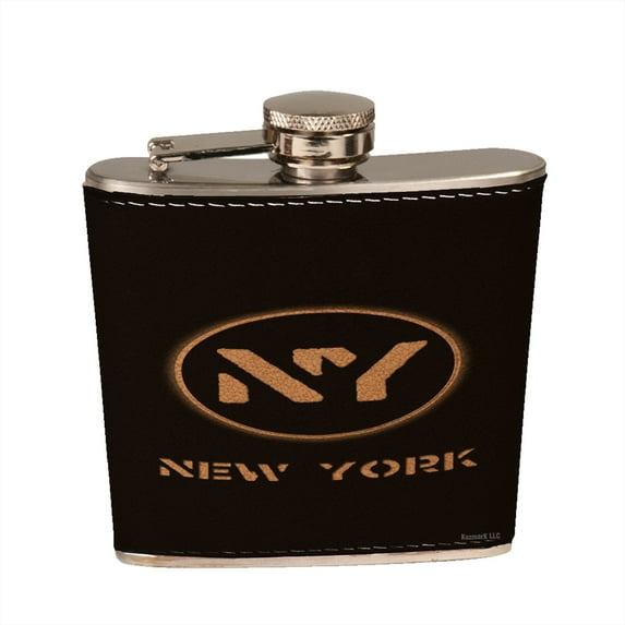 KuzmarK 6 oz. Leather Pocket Hip Liquor Flask - New York