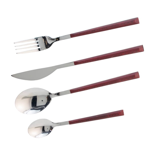 Set de Cubiertos Rojo Top Choice 16 Piezas Tipo Madera, Mango Ergonómico, Acero Inoxidable, Estilo Moderno y Funcional, Caja de Regalo Incluida