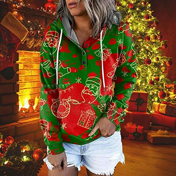 Pntutb moda mujer cuello redondo manga larga otono camiseta Navidad impresion blusa con capucha tops Pntutb Pntutb 4846 Bodega Aurrera en linea