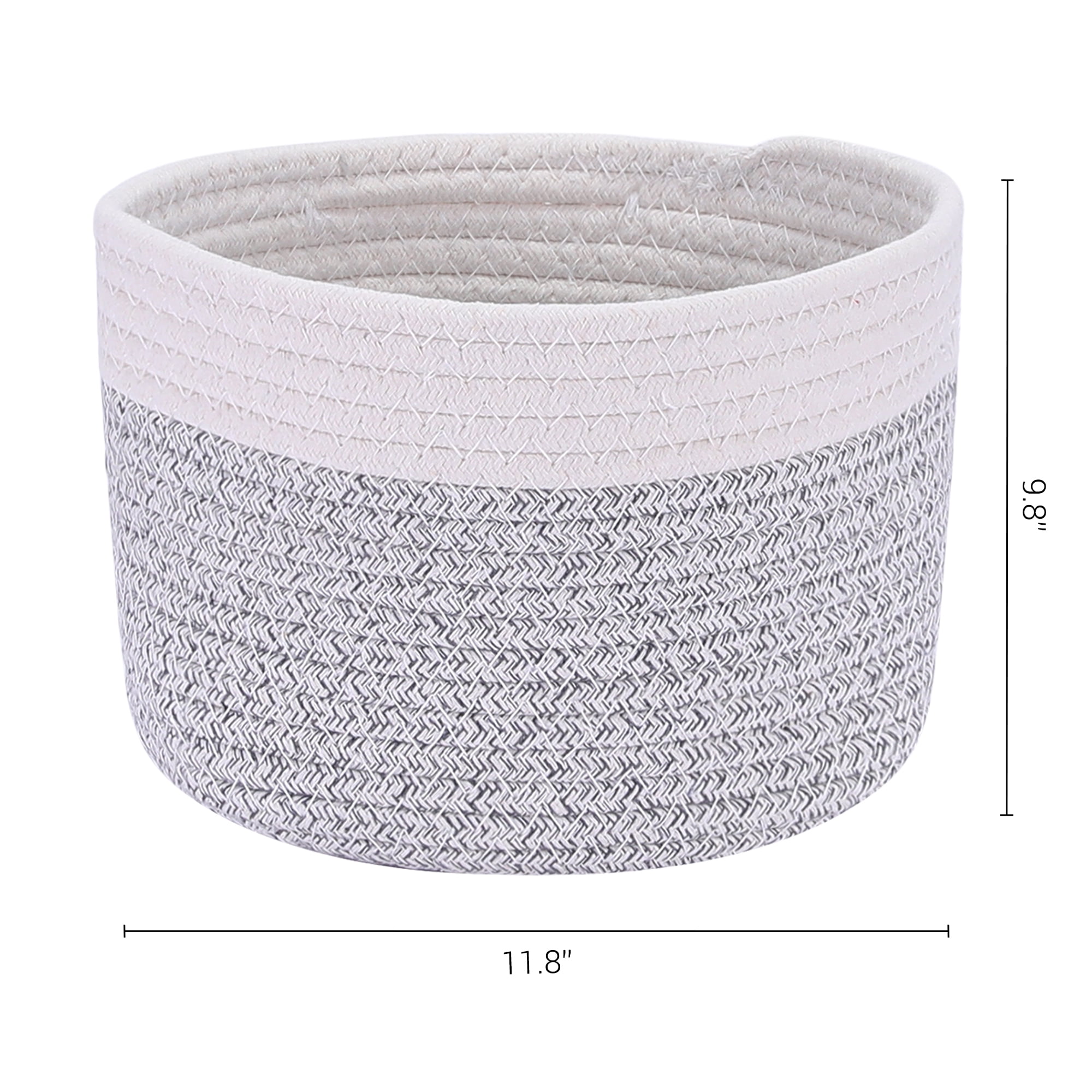 Unique Bargains Woven Storage Basket Bin with Handle for Clothes Home Decor White Grey L