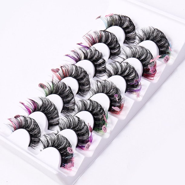 unbranded 7 Pares De Pestañas Postizas Con Color Para Maquillaje Dramático Y Uso En