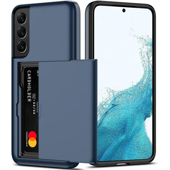 For Samsung S22 Plus Case with Card Holder 5G 6.6 inch Slim Dual Layer Heavy Duty Protective Galaxy S22 Plus Case Hidden Card Slot Wallet Case for Samsung S22 Plus (Blue)