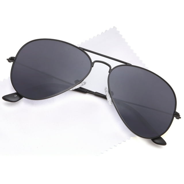 JETPAL Premium Classic Aviator Sunglasses w Flash Mirror and Polarized Lens Options UV400 (Non Polarized Grey Lens Black Frame)