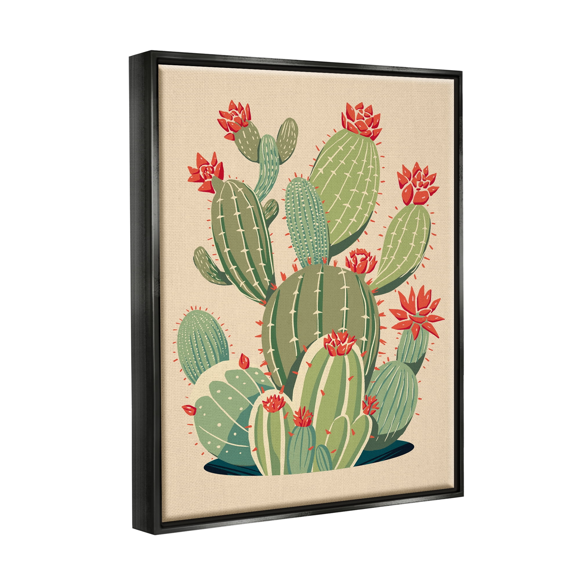 Stupell Industries Prickly Pear Cactus Botanicals Botanical & Floral Painting Black Floater Framed Art Print Wall Art