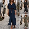 thumbnail image 4 of Vestido maxi de mujer sólido con escote en V profundo Vestido de manga larga con cordones divididos en otoño para niña Scienceny FS9538-01, 4 of 7