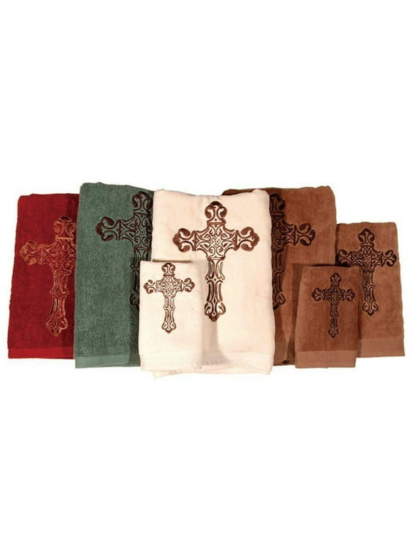 HiEnd Accents Embroidered Cross 3 Piece Bath Towel Set