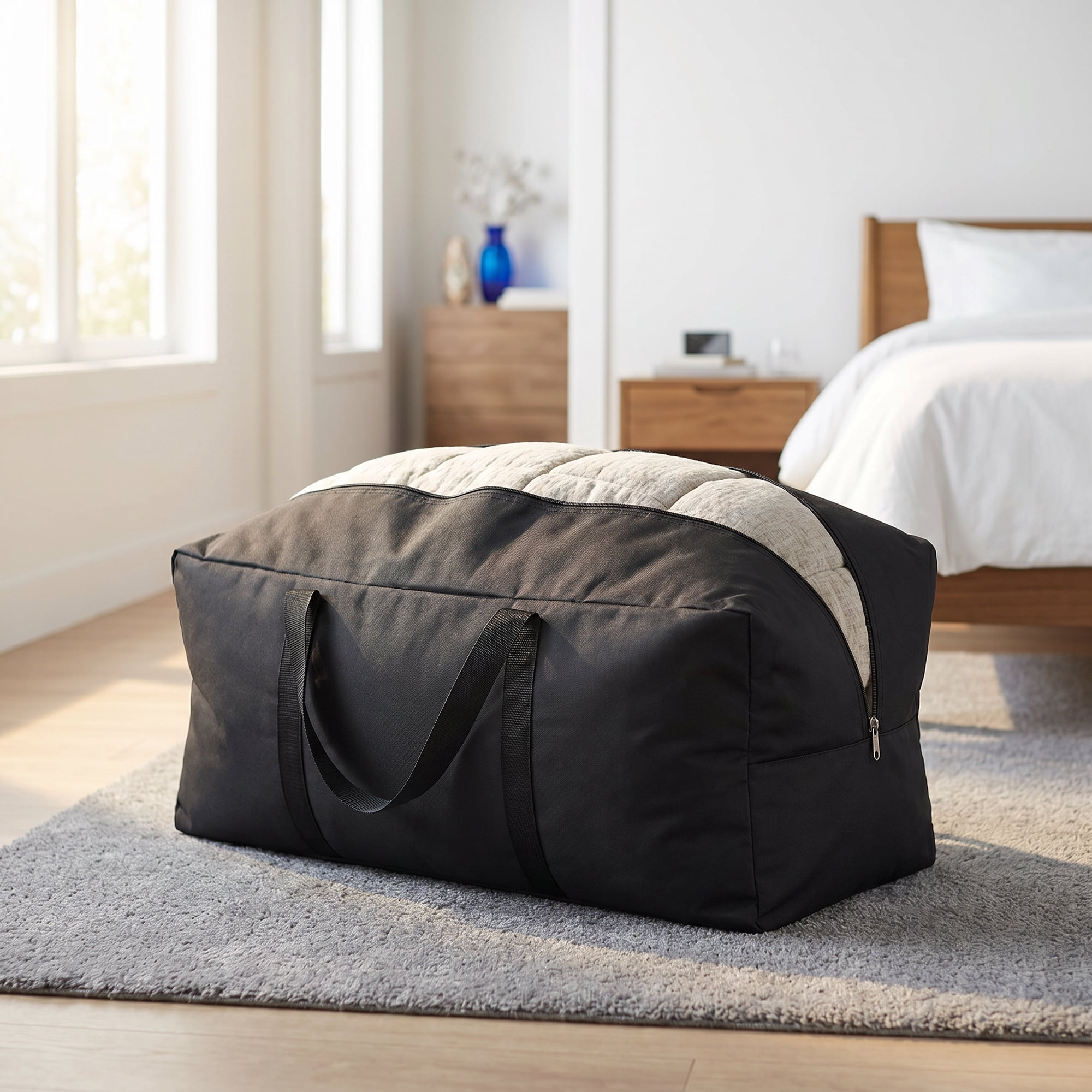 Unique Bargains Zipper Duffel Waterproof Oxford Moving Bag Black 23.6" x 12.2" x 9.4"