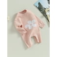 thumbnail image 3 of Bagilaanoe Newborn Baby Girl Knit Jumpsuits Flower Print Long Sleeve Bodysuits 6M 12M 18M 24M Infant Ribbed One Piece Romper, 3 of 8