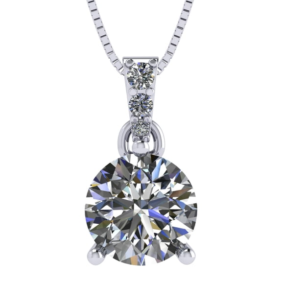 1.50 Carat 3 Prong Simulate Round Diamond Solitaire Necklace- Sterling Silver- Pure Brilliance Zirconia - Rhodium Plated