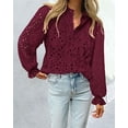 thumbnail image 4 of Blusa para Mujer PRETTYGARDEN Roja Vino Manga Larga con Encaje Talla M, 4 of 6