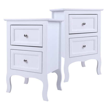 Kmowoo 2pcs Country Style Two-Tier Night Tables Large Size White