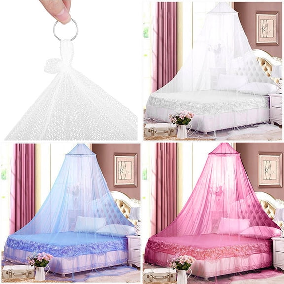 LHNFT Round Dome Mosquito Net,Lace Trim,Elegant Bedroom Decoration,Indoor Use
