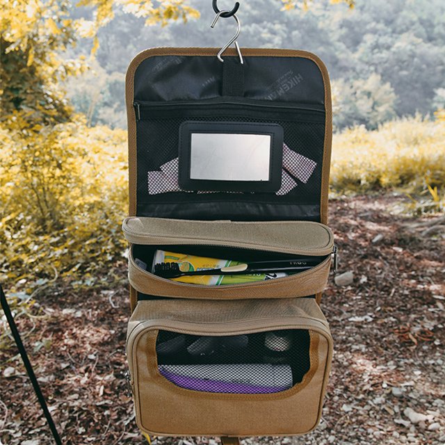 Bolsas de maquillaje Oxford, organizador de artículos de tocador portátil de viaje, bolsa de lavado colgante (caqui)
