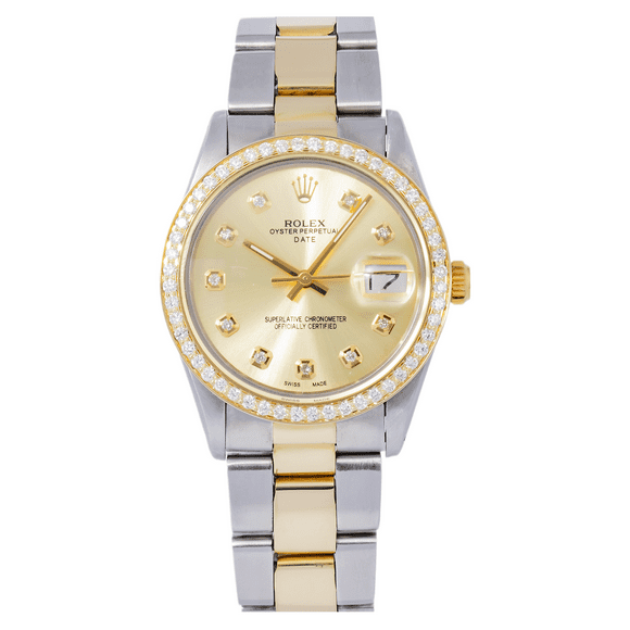 Pre-Owned ADULT LADIES ROLEX OYSTER PERPETUAL DATE 15000 34MM CHAMPAGNE DIAL, TWO TONE OYSTER BRACELET