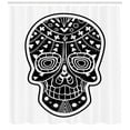 thumbnail image 3 of Sugar Skull Shower Curtain, Tribal Style Skull Figure with Primitive Floral Geometric Ornamentation, Fabric Bathroom Set with Hooks, 69W X 84L Inches Extra Long, Black and White, by Ambesonne, 3 of 3