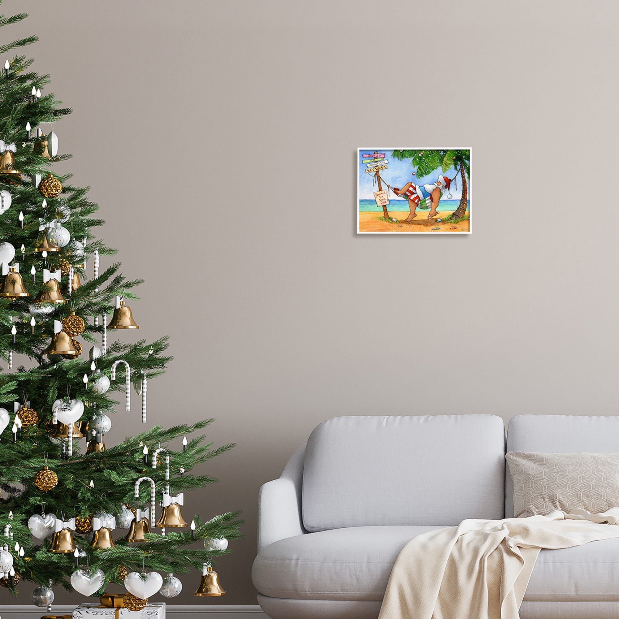 Tropical Santa Claus Resting Hammock Festive Palm Tree Holiday Painting Framed Art Print Wall Art