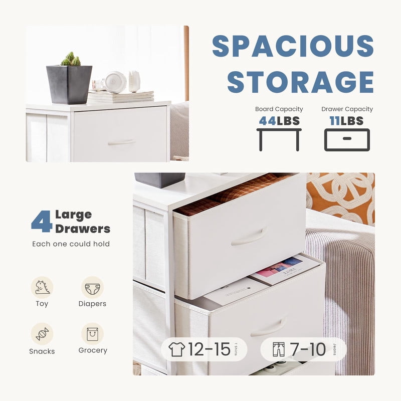 Simple Deluxe 4-Drawer Fabric Dresser, Storage Tower Organizer with Steel Frame and Wood Top for Bedroom, Entryway, White