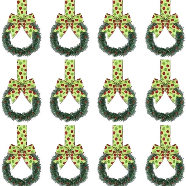 12 coronas navideñas para gabinetes de cocina con cinta, mini coronas navideñas, pequeñas coronas de cocina con bayas y lazos, coronas verdes para ventanas y puertas