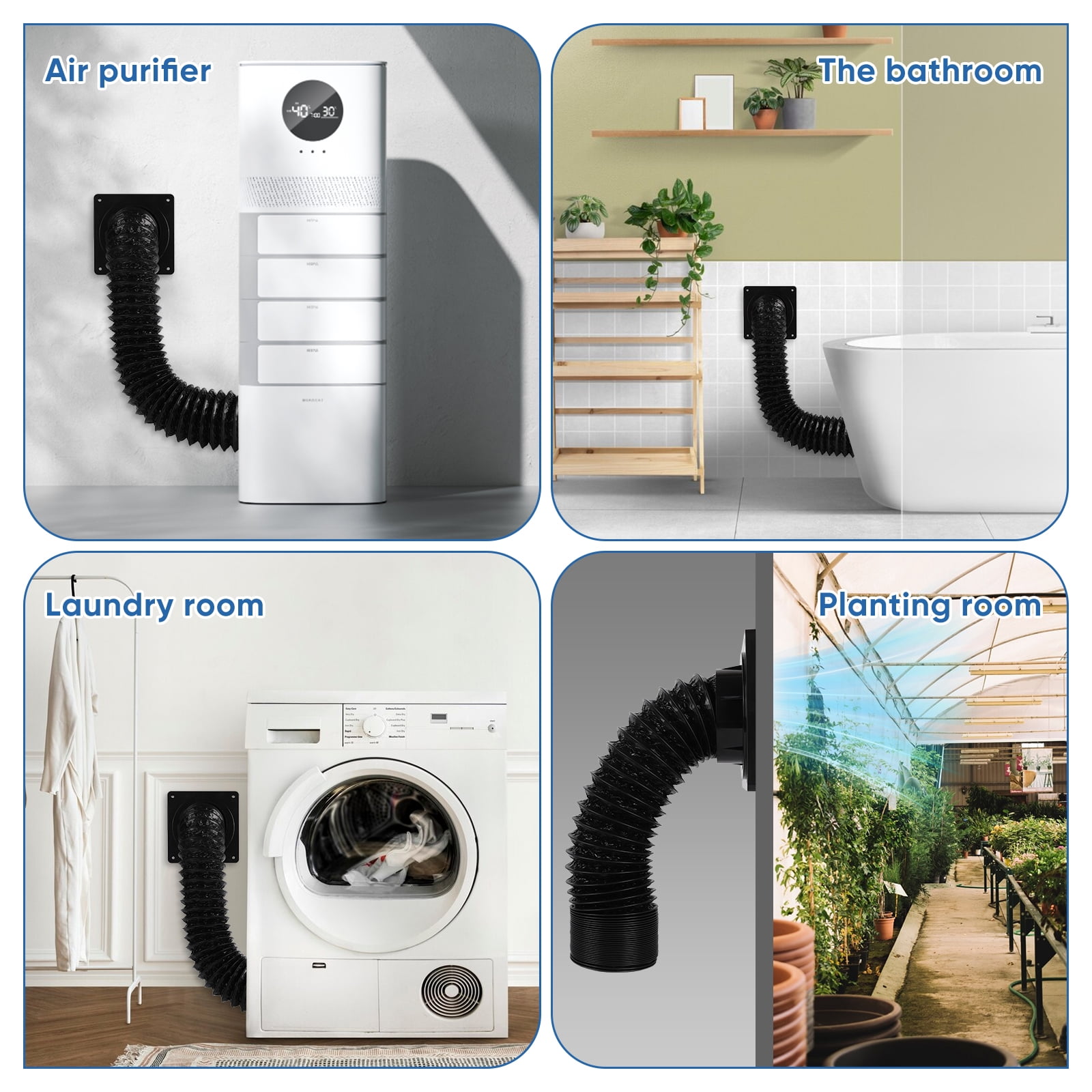 Black Dryer Vent Hose Connector Kit, Dryer Vent Wall Plate with Black Hose