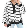 thumbnail image 4 of Womens Oversized Color Block Striped Sweatshirts Henley Shirts Casual Pullover Waffle Knit Tops, 4 of 7