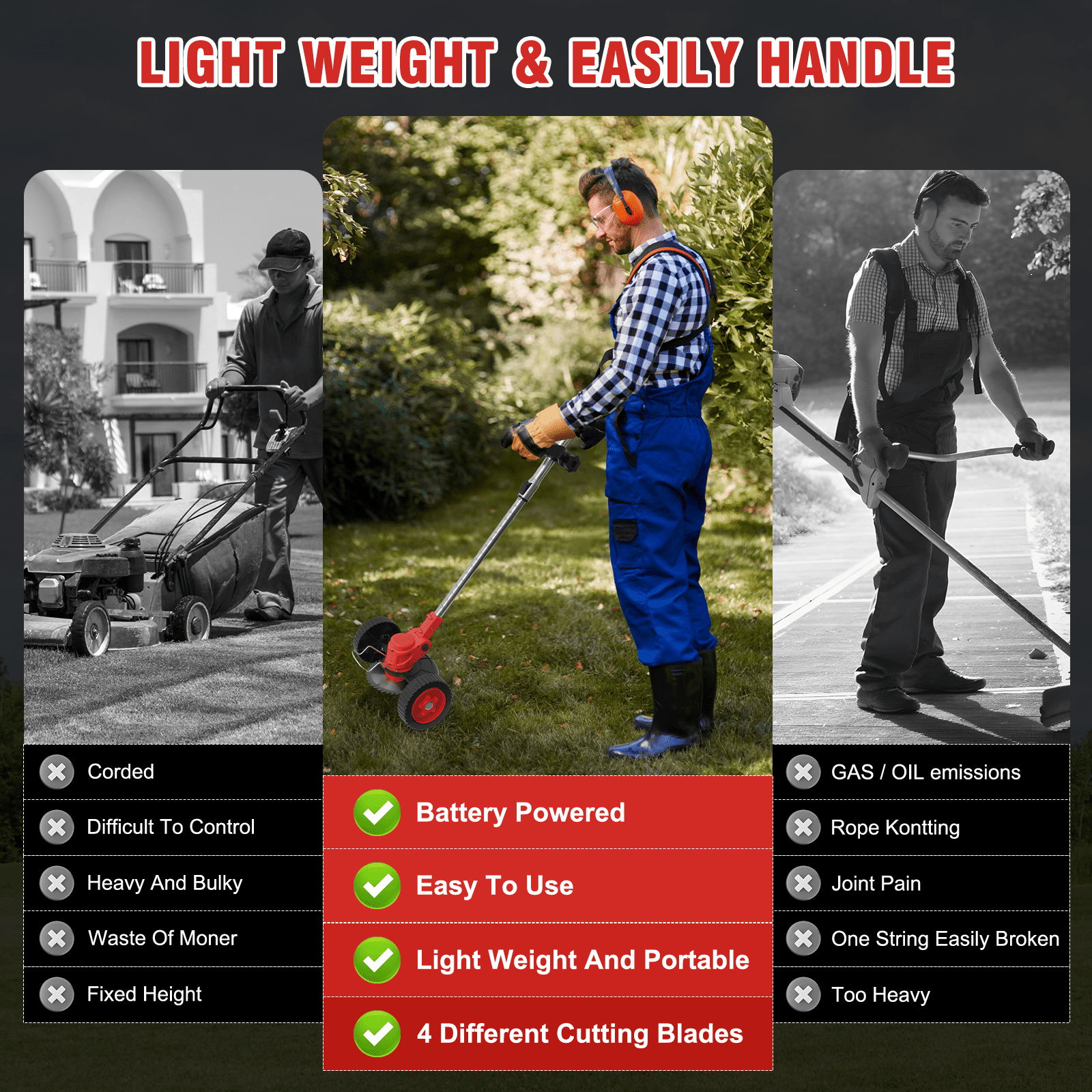 Cordless Weed Eater with Auto Line Feed, 2×2000mAh Batteries, Electric String Trimmer Perfect for Edging & Patio Care