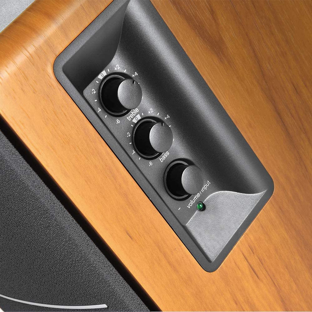 R1280DBs Active Bluetooth Bookshelf Speakers - Optical Input - 2.0 Wireless Studio Monitor Speaker - 42W RMS with Subwoofer Line Out - Wood Grain