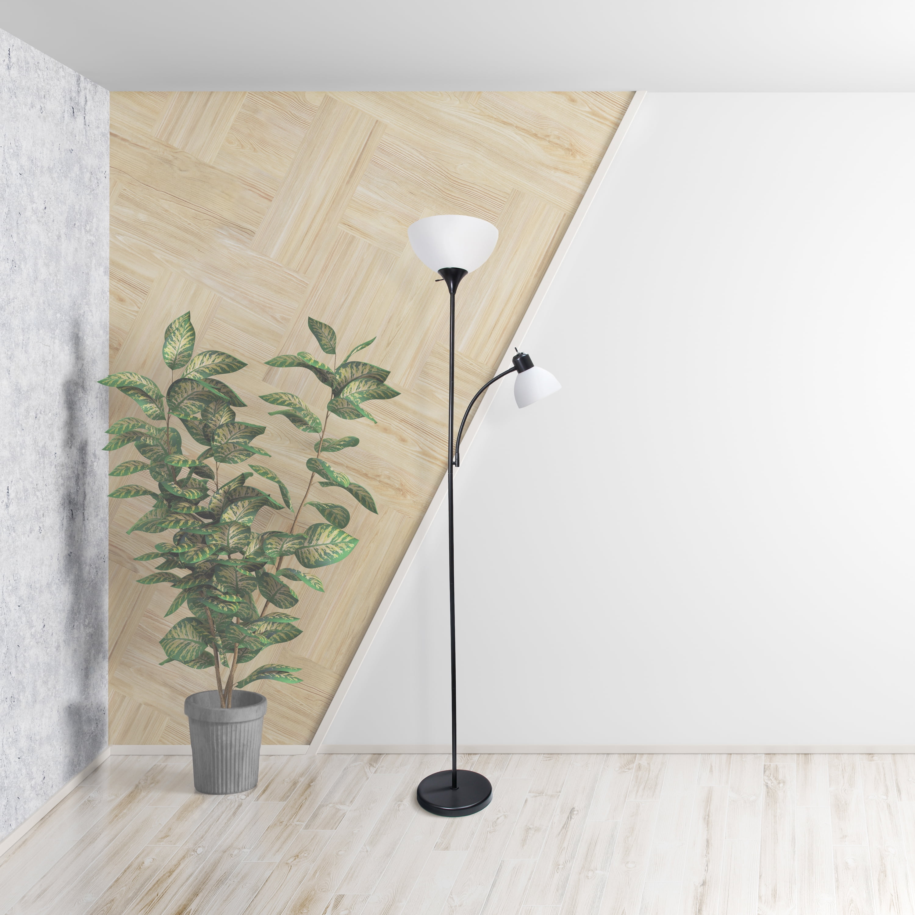 Creekwood Home Essentix 71.5 Tall Traditional 2 Light Mother Daughter Metal Floor Lamp with Torchiere and Reading Light Plastic Shades for Home