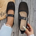 thumbnail image 5 of Women's Mesh Breathable Mary Jane Flats Buckle Square Toe Slip-On Summer Casual Footwear Black 36, 5 of 9
