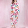 thumbnail image 1 of Puntoco Pijamas para mujer, moda informal para mujer, conjunto de pijama con solapa de manga larga y estampado navideño, conjunto de pijama informal con pantalón superior, 1 of 5