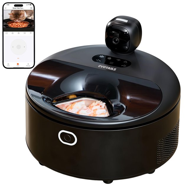 Comedero automático para gatos Wet Food EVOTAILS con cámara y cuenco