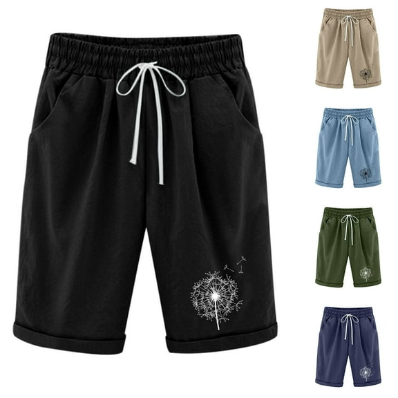 sovlvnd Deals 2024 Women's Plus Size Shorts Comfortable Fashionable Printing Elastic Waist 5-inch Pants Drawstring 5-inch Shorts